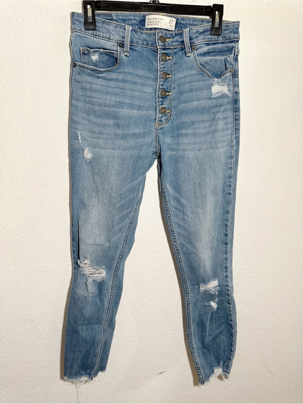 New Abercrombie & Fitch Distressed High Rise Ankle Jean Size 27/4 Button Fly